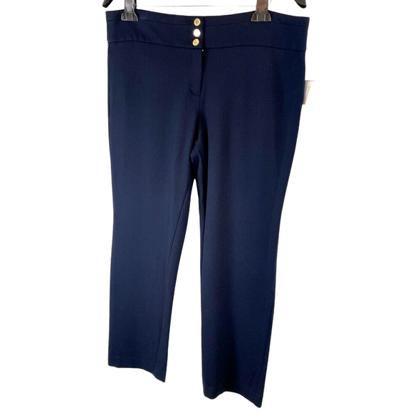 Anne Klein Navy Blue Pants Size 12 Tailored Flat Front Back Pocket Office Casual - Picture 1 of 10